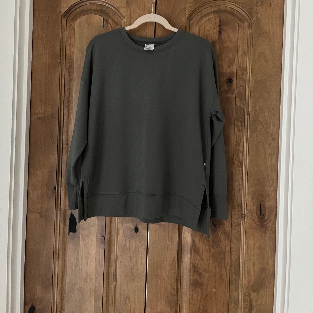 Jax & Lennon Ladies Terry Crew Neck Sweater — Green Gray size Small